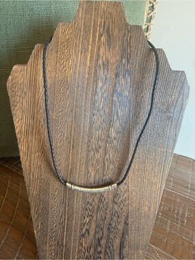 Brighton City Black Braided Leather Choker Necklace Silver Scroll Bar 16-17.5"
